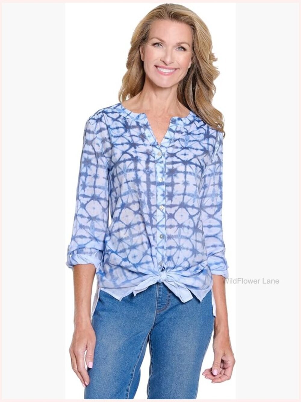 Women's Long Sleeve Button Front Shirt with Roll Tab